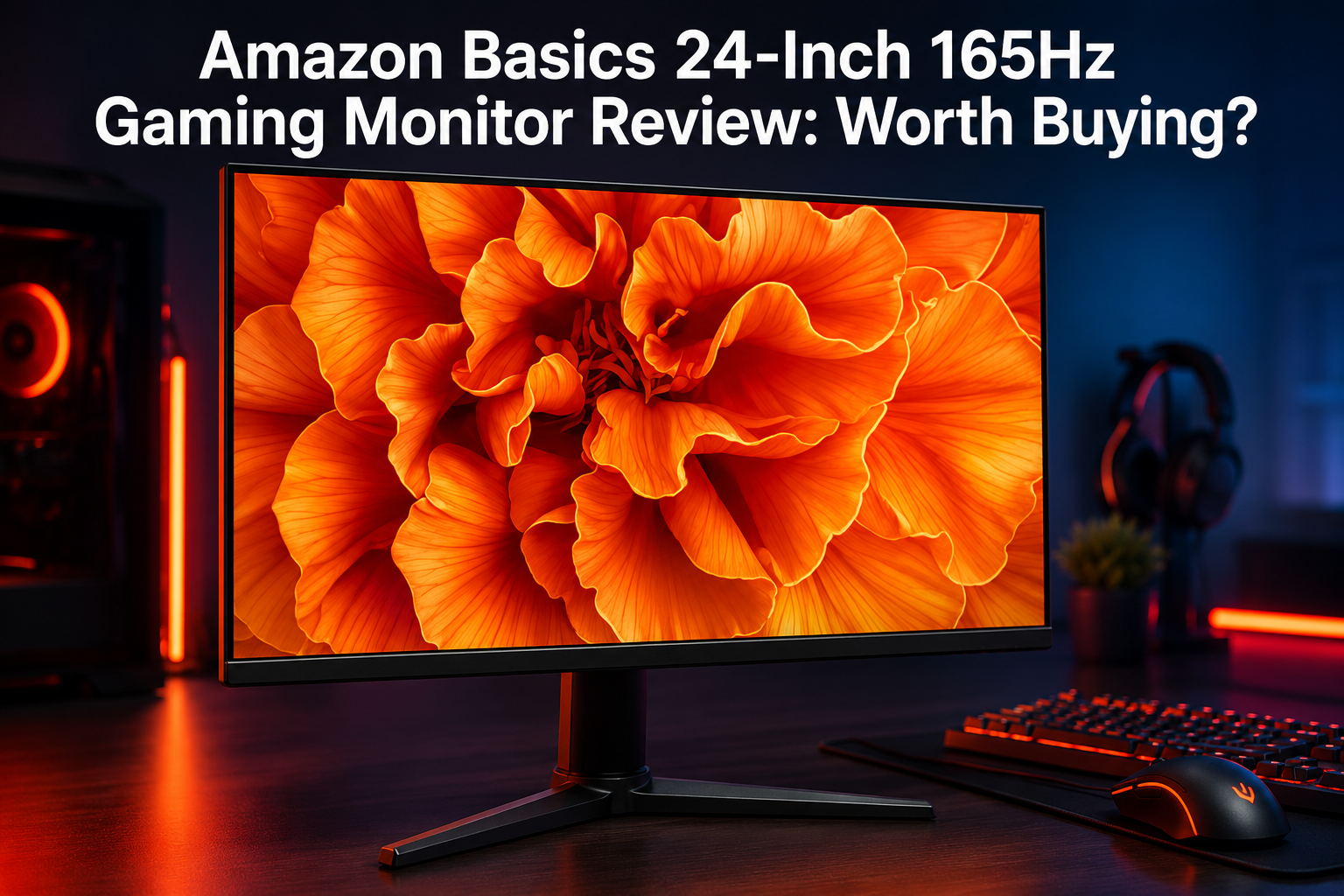 Amazon Basics 24 inch 165Hz gaming monitor on a desk setup