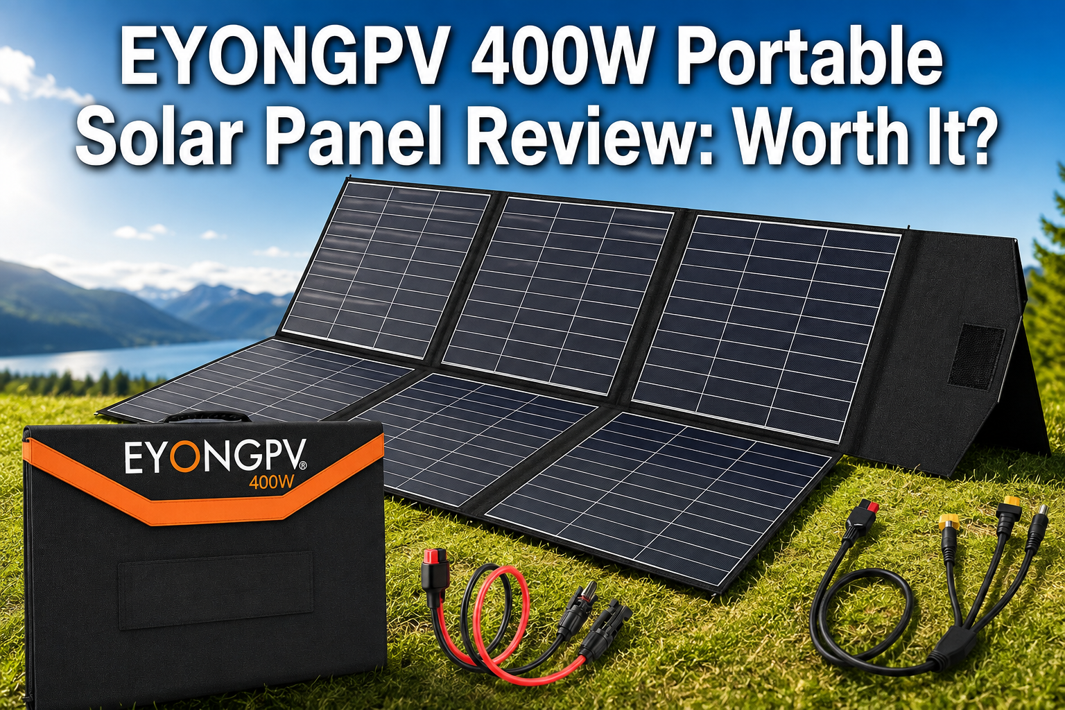 EYONGPV 400W Portable Solar Panel, 26% HPBC Cells, Foldable Solar Charger, 15ft (4.5m) Cable, 30A Anderson Output, IP65 Waterproof for RV Camping, for EcoFlow, Anker, Jackery, Bluetti Power Station