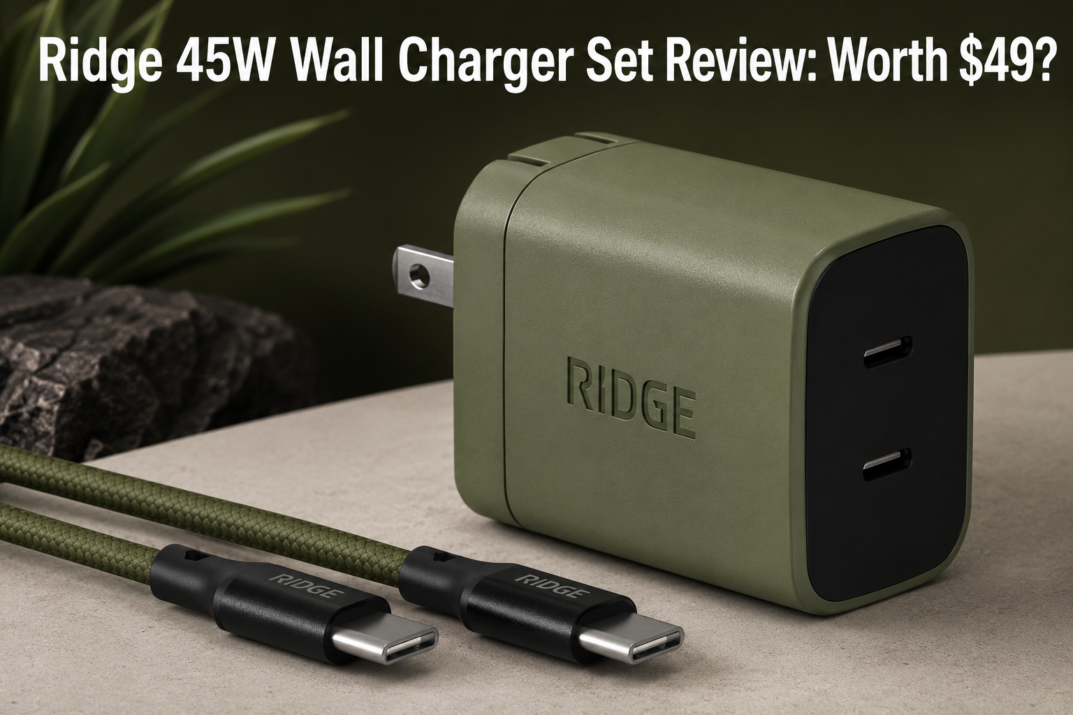 Ridge 45W Wall Charger Set, Dual USB-C Ports, Laptop-Grade Power with Complete Cable Kit Included - Matte Olive